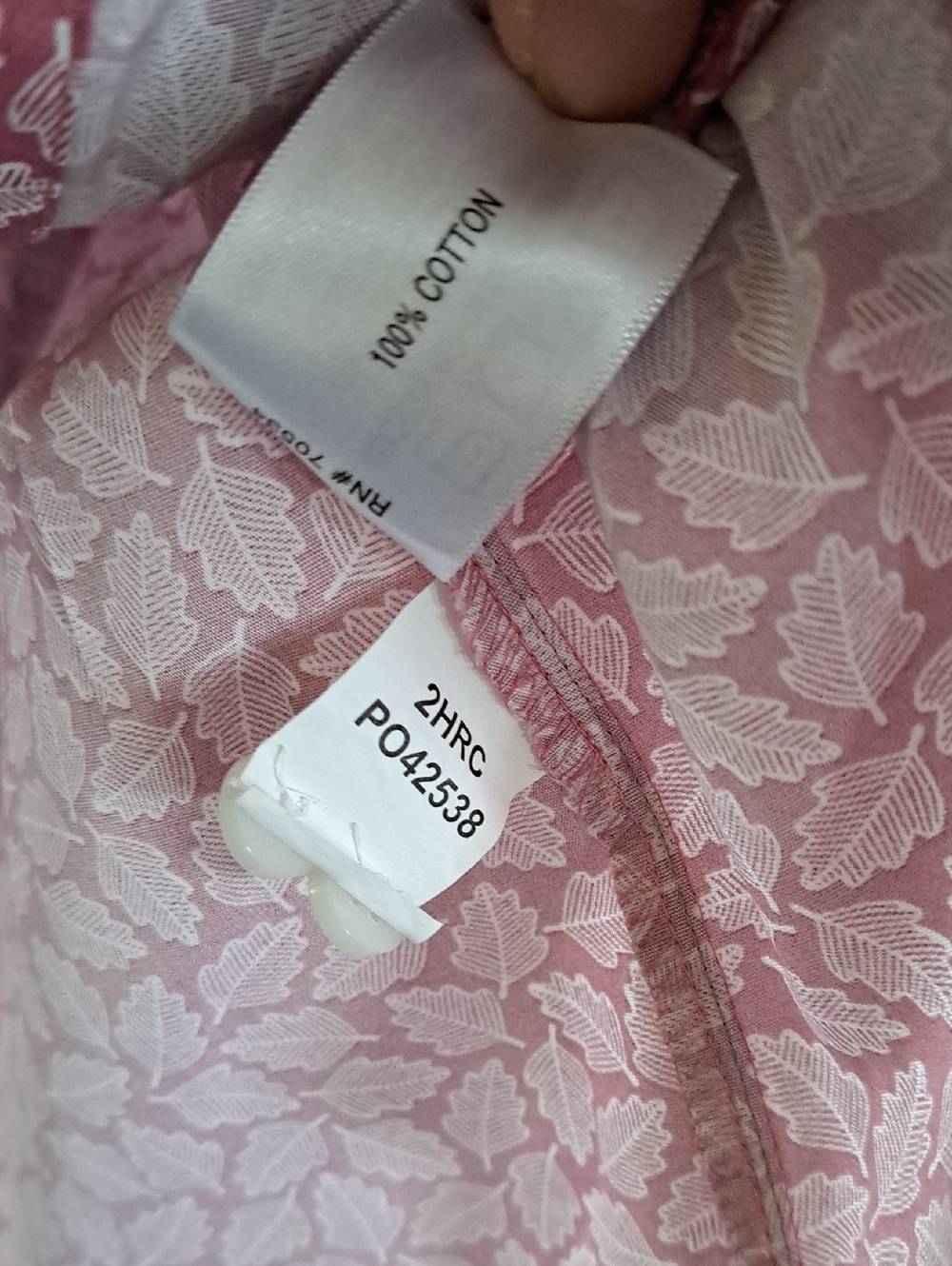 Orvis 100% Cotton Pink Leaf Print Comfy Casual Muted Pink Button Down Shirt - Picture 6 of 10